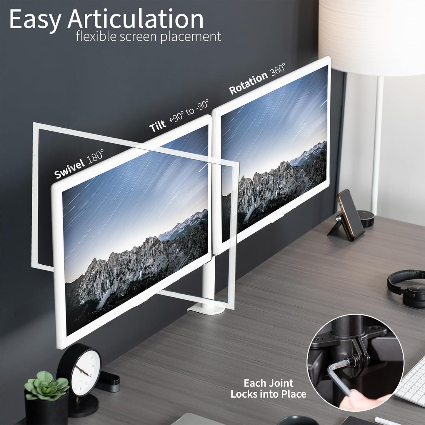 VIVO Dual Monitor Desk Mount, Heavy Duty Fully Adjustable Stand, Fits 2 LCD LED Screens up to 32 inches, White, STAND-V032W