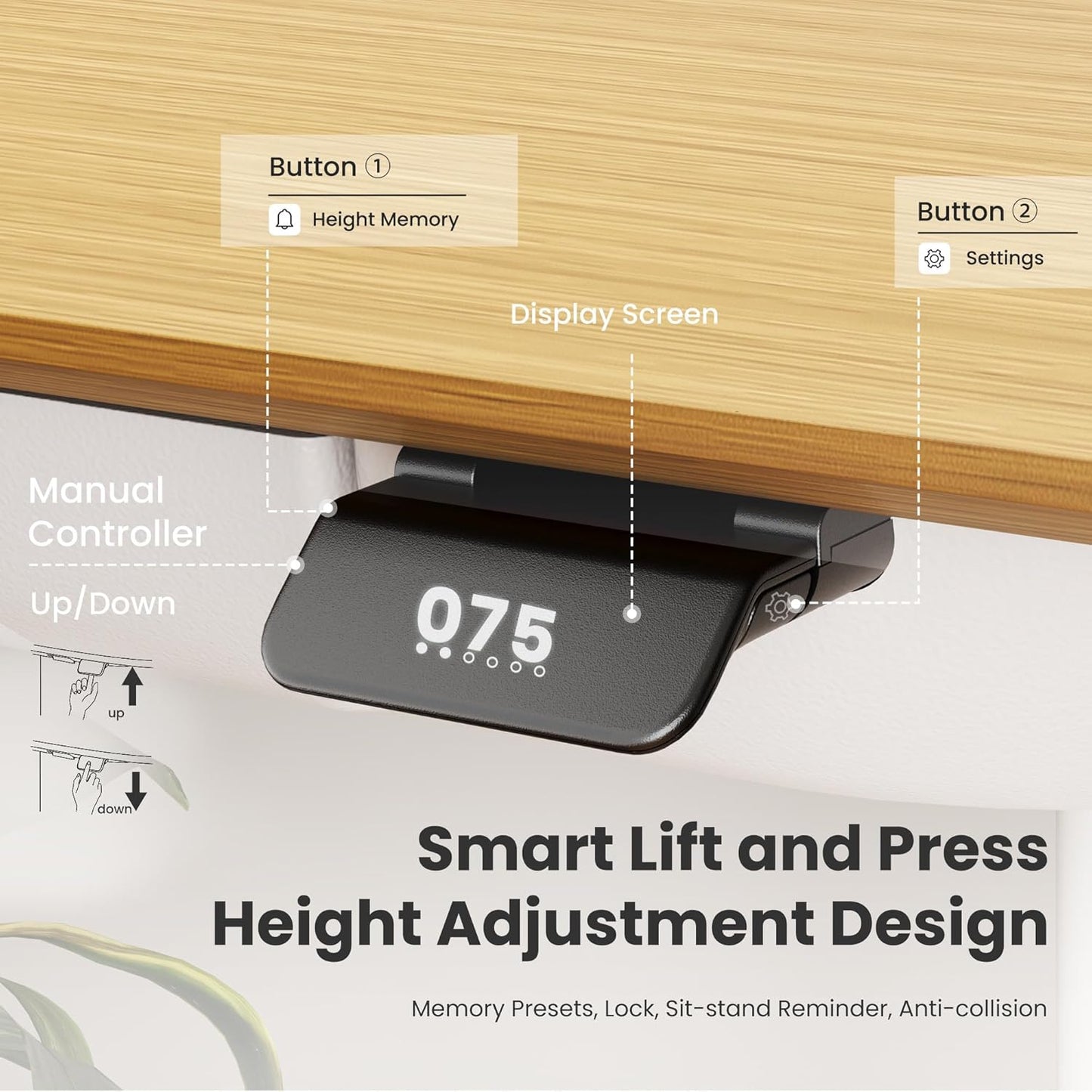 COLAMY Electric Standing Desk, Whole-Piece Gaming Desk with Dual Motors, Ergonomic Footrest, Drawers for Storage, Adjustable Height Sit-Stand Desk for Home Office (Veneer Desktop, Oak + White)