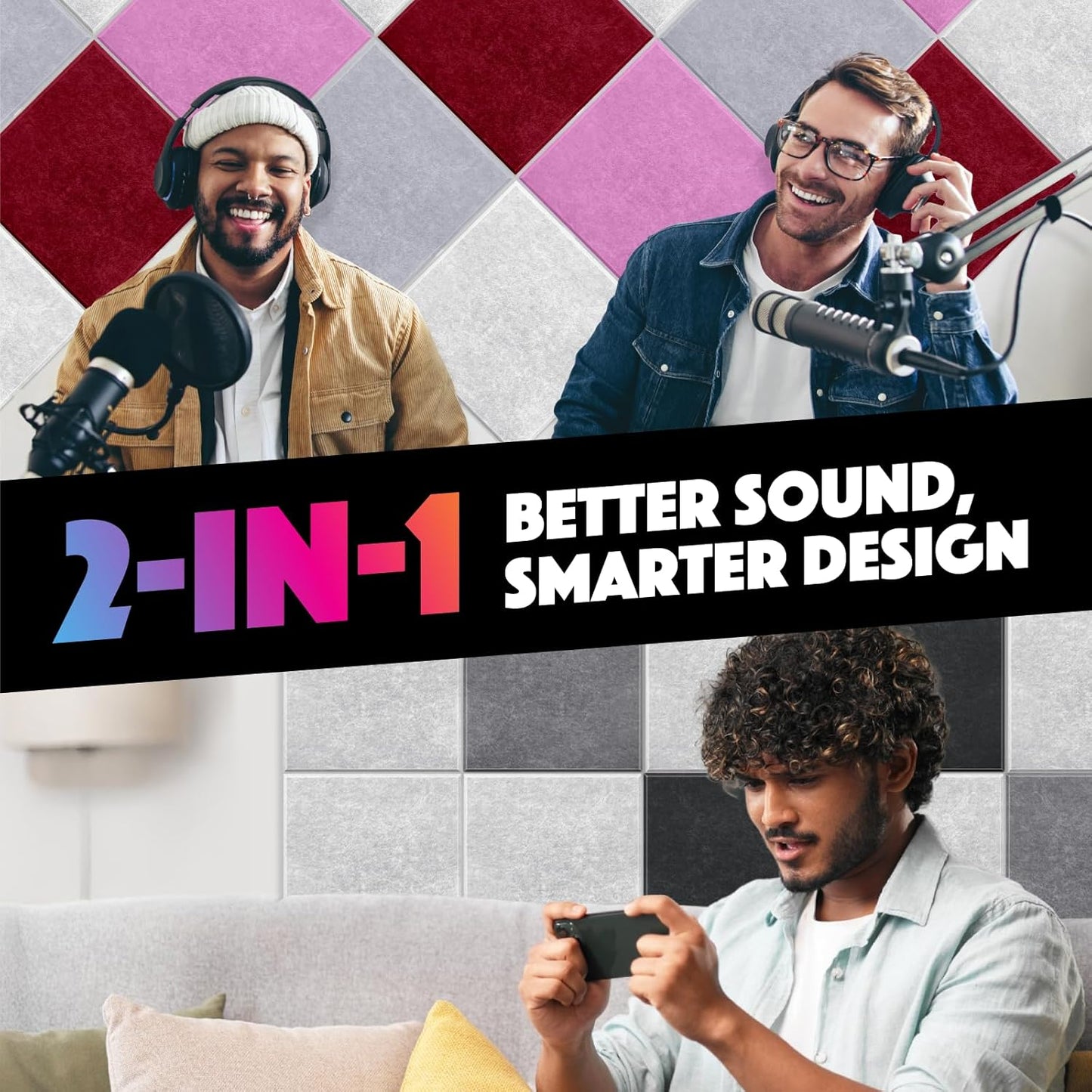 18 Pack Acoustic Panels Self Adhesive Sound absorbing Wall Panels, High Density Dampening Panel, 12X12X0.4 Inch Square Wall Panels in Home,Office,Reccording Room,Studio (Light Camel)