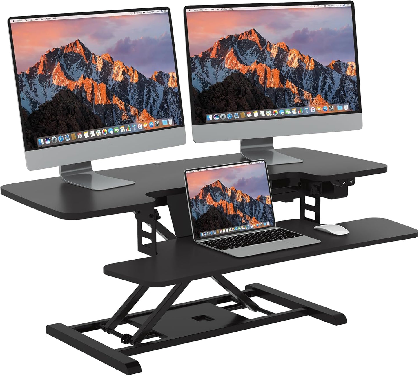 SANODESK 40" Electric Standing Desk Converter， Height Adjustable Riser for Office Home,Dual Monitor and Laptop Workstation with Large Keyboard Tray,Black Color