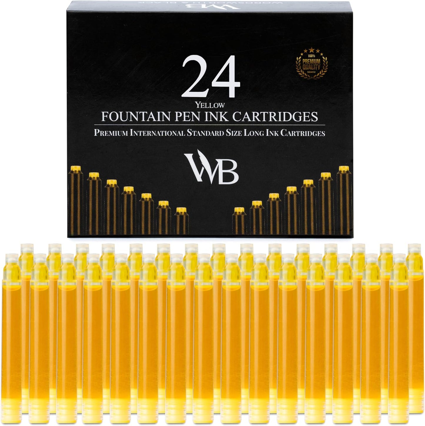 Wordsworth & Black 24 Pack Fountain Pen Ink Refills - Set of 24 Yellow Ink Cartridges - International Standard Size - Length APPR 2.3" - Base Diameter APPR 0.24" - Disposable and Generic