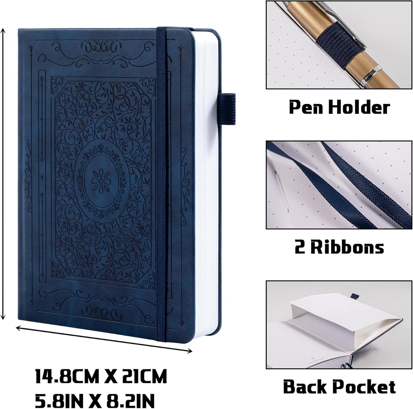 TIEFOSSI Bullet Dotted Journal Notebook, 160gsm 256 Numbered Thick Paper, A5 Hardcover Dotted Grid Diary for Women Men Work Writing, Bullet dot Journaling, Drawing, 5.8 x 8.3 in