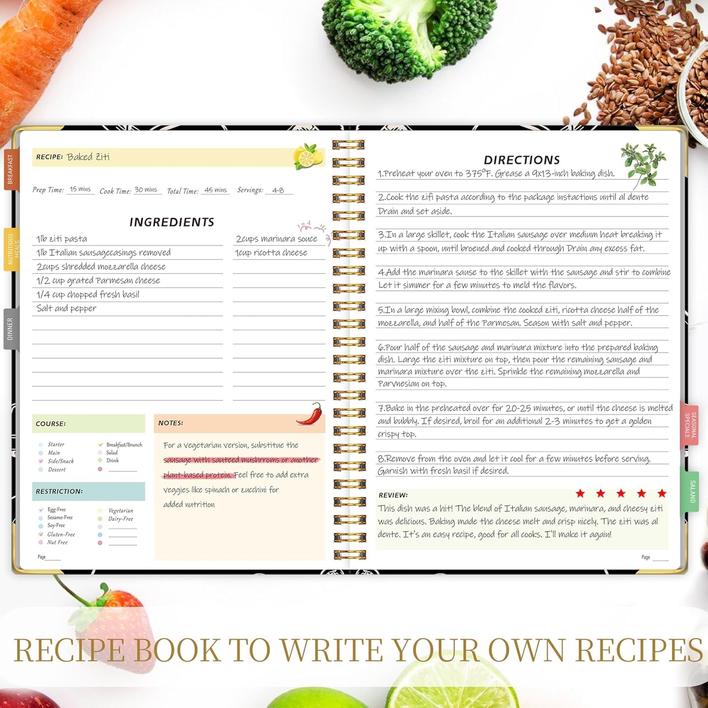 GOLDPEI Blank Recipe Book to Write in Your Own Recipes, Blank Cookbook with 175 Pages for Family Cooking Lover, Recipe Notebook with Tab Sticker Sheets, Recipe Journal, Hardcover, 7.5" x 9.5"