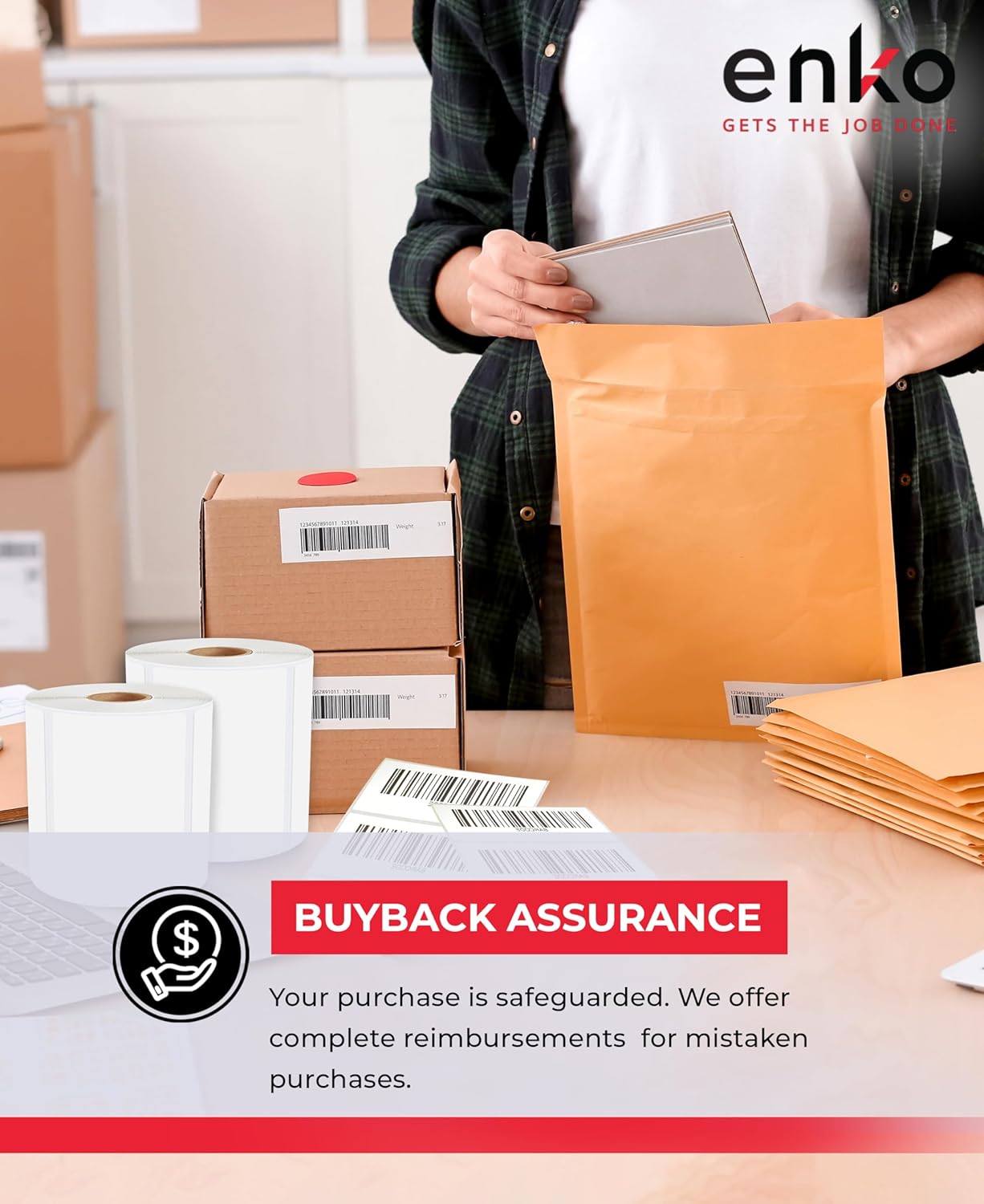 enKo 4" x 3" Labels for Zebra Desktop Printers (3 Rolls, 1,500 Labels) - Direct Thermal Address Mailing Shipping Barcode FBA Stickers FNSKU Label for Zebra and Eltron (Perforated)