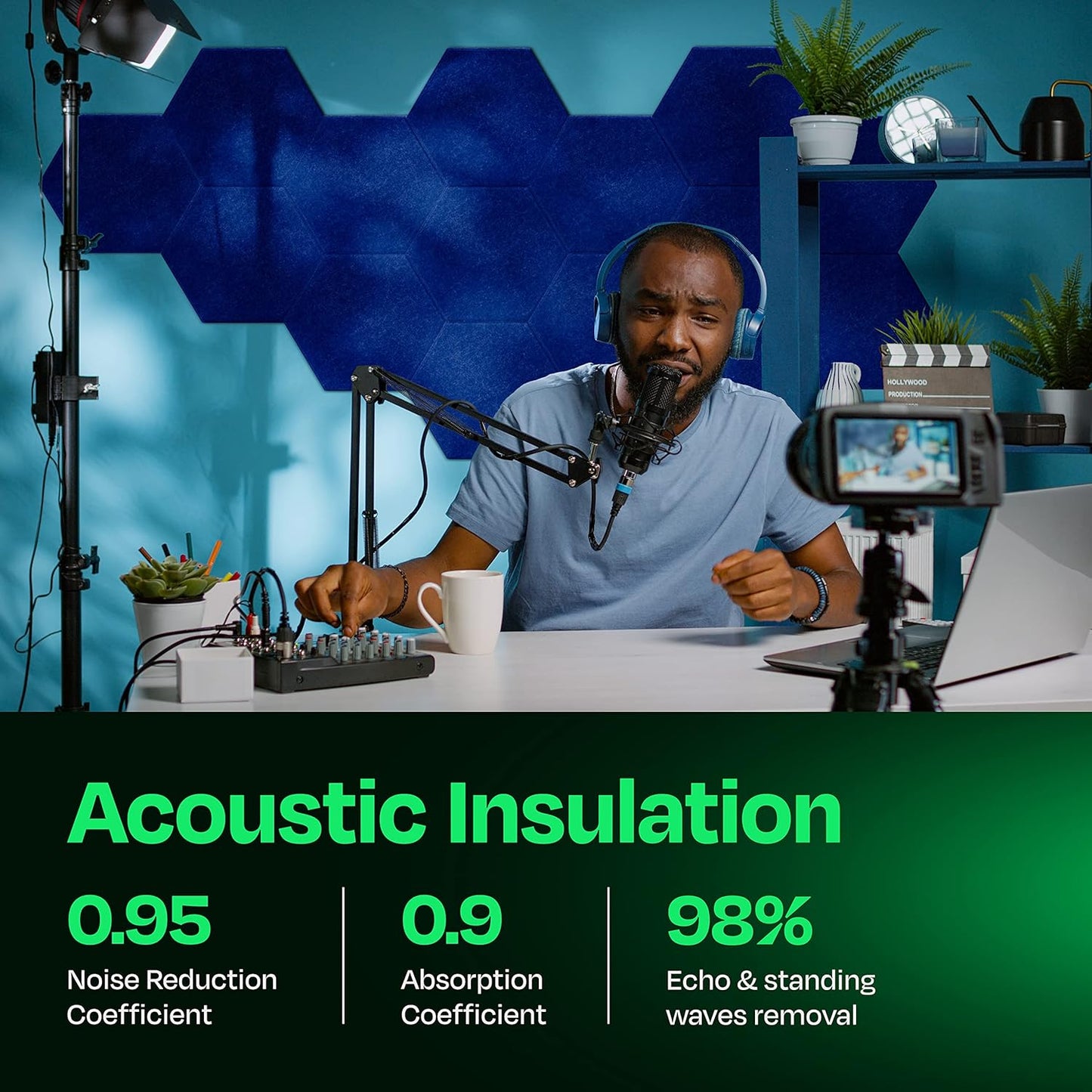 Acoustic Panels 12-Pack Soundproof Wall Panels 14"X12.1"X0.4" Sound Panels High Density Sound Dampening Panels - [Admiral Blue Hexagon]