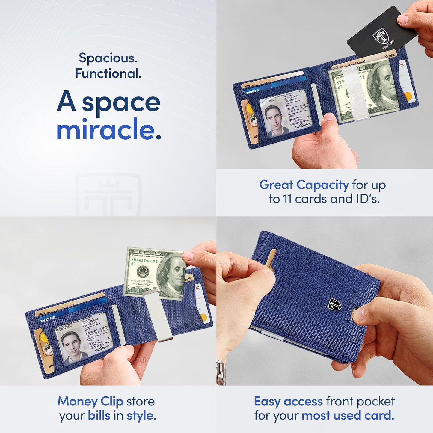 TRAVANDO Mens Wallet with Money Clip AUSTIN RFID Blocking Bifold Credit Card Holder for Men with Gift Box
