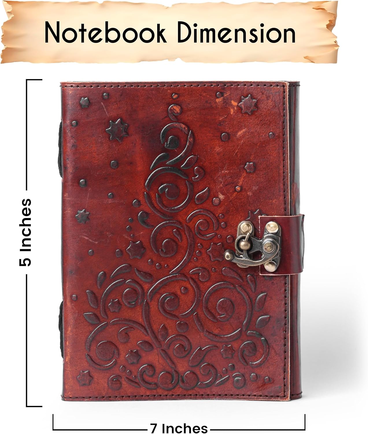 Vintage Brown Flower Embossed Leather Journal with Antique Clasp Lock – 200 White Page Deckle Edge Leather Bound Notebook – Notebook Journal for Writing, Drawing, Home, Office, Travelling