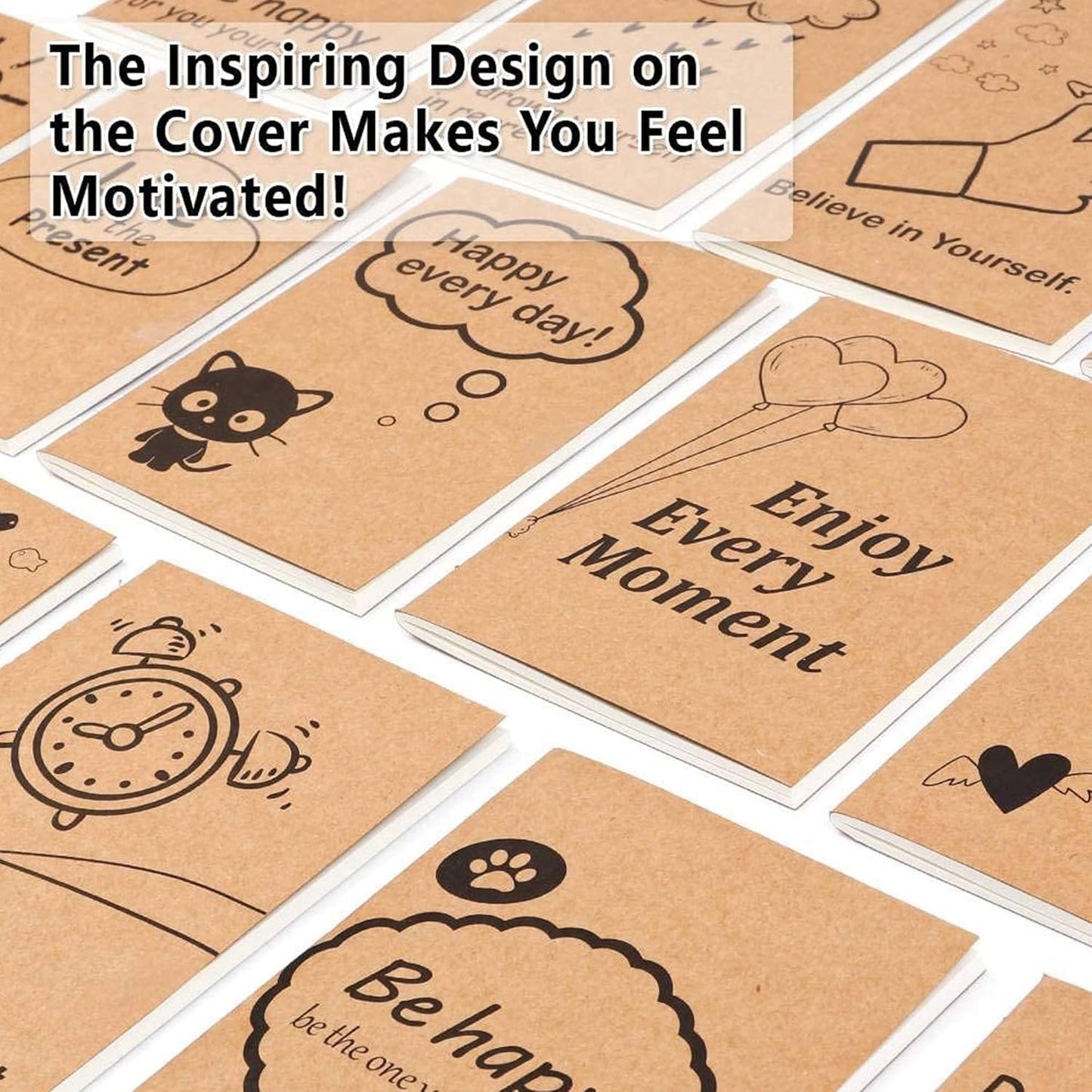 feela 15 Pack A6 Kraft Notebooks, 15 Designs Cute Mini Pocket Notebooks and Journals, Lined Motivation Small Journal Notebook Notepad Bulk for School Supplies Women Taking Memos, 4.1X5.8 in, 80 Pages