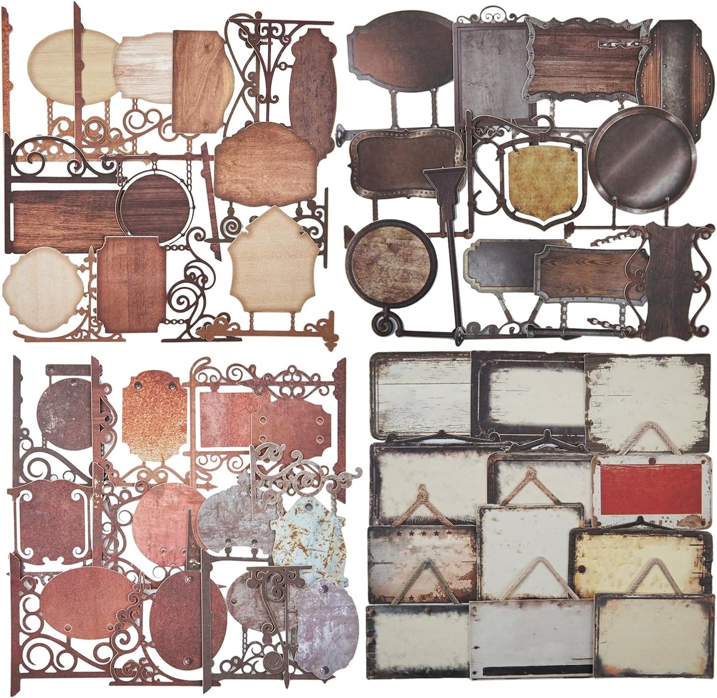 Vintage Cut-Out Signboard Sticker Set, 60PCS Retro Ephemera for Scrapbooking, Journaling, DIY Crafts, and Decorative Art