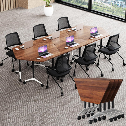 Conference Room Table with Flip-Top Design for Dynamic Meetings, Business Table Computer Desk with Heavy-Duty Frame,Foldable Seminar Meeting Tables for Home Office (2, D, 47.2IN)