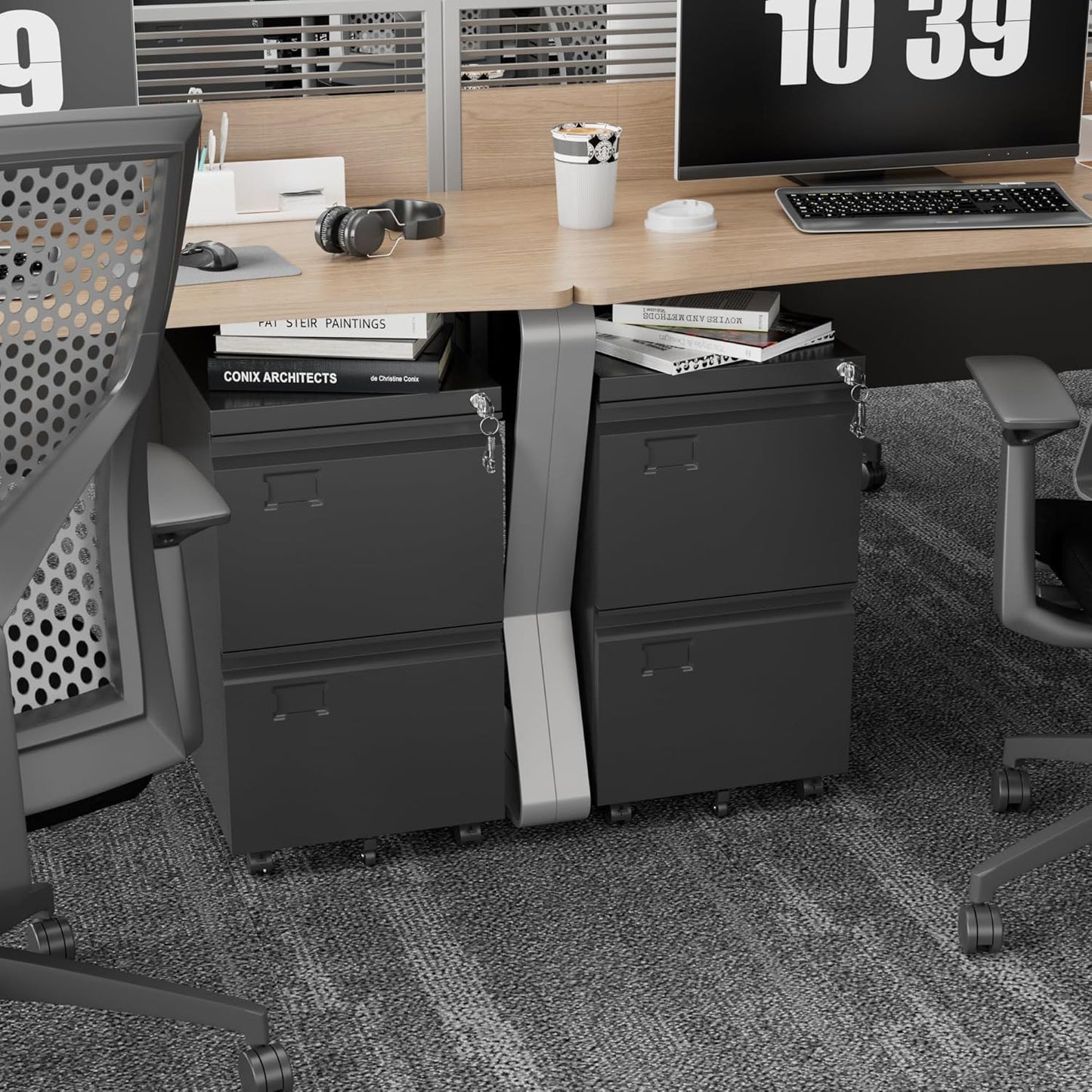 Aobabo 2 Drawer File Cabinet, Lockable Metal Filing Cabinet with Wheels for Home Office, Legal/Letter Size, Required Assembled,Black