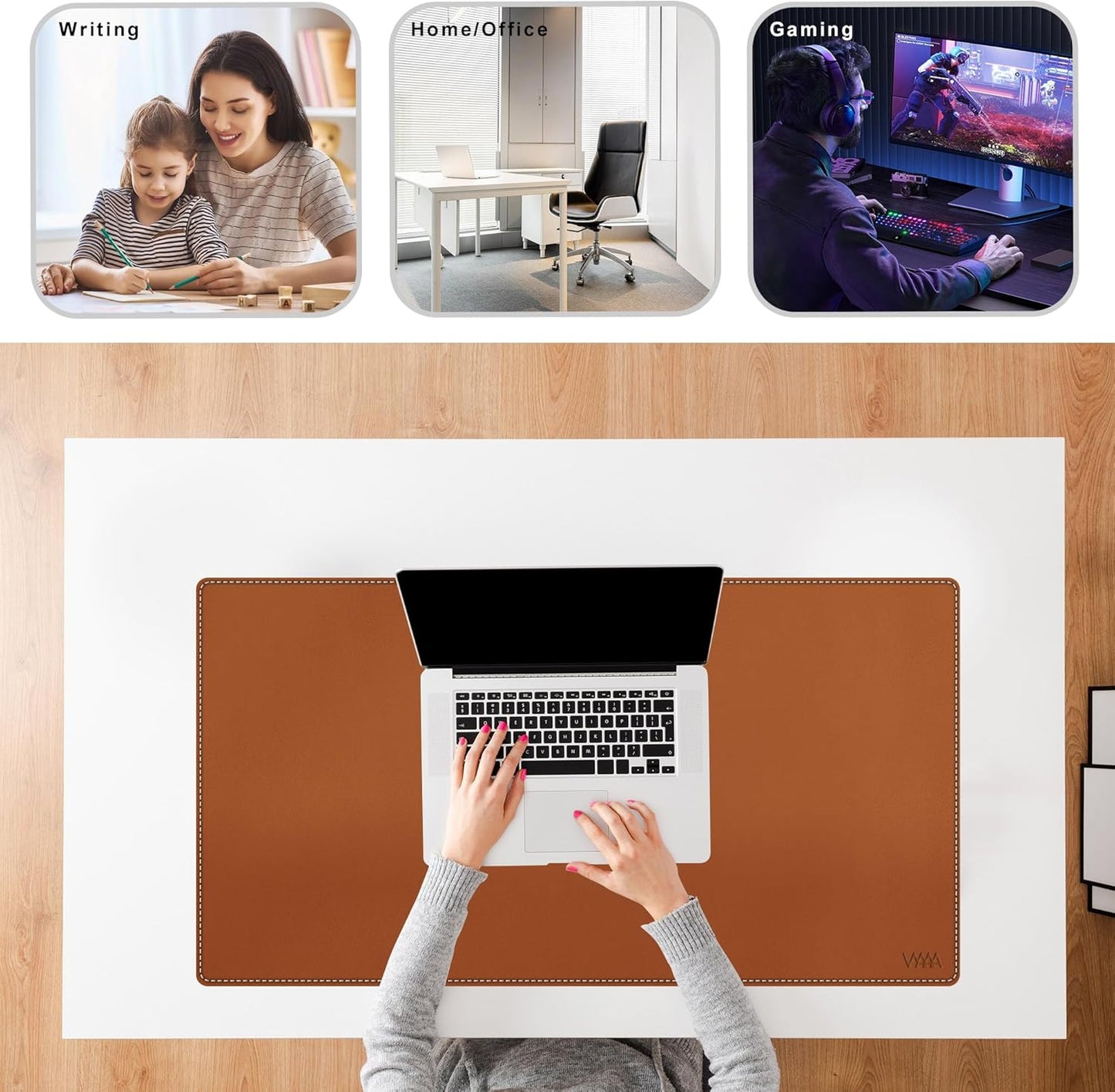 Vyaaa Leather Desk Pad, 40“ x 24” XXL Large Desk Mat, Large Mouse Pad on Top of Desks for Computer, Gaming, Home or Office (Brown)