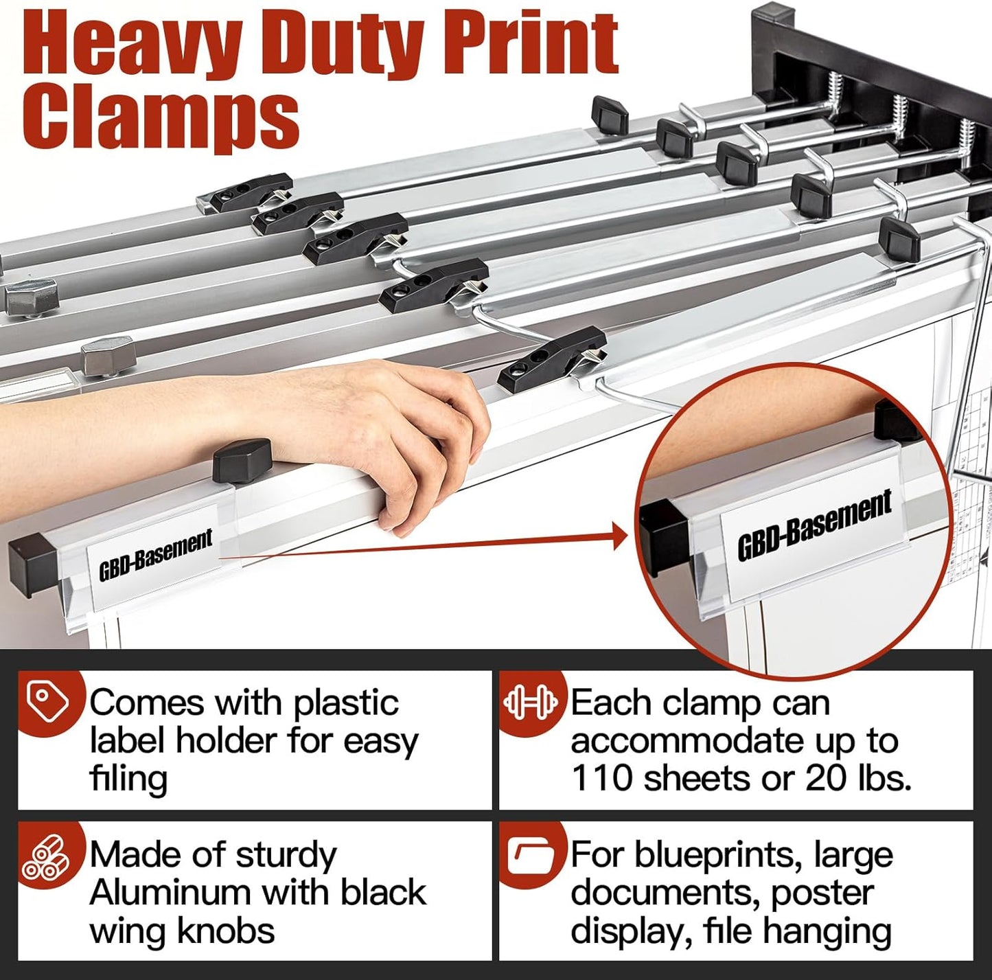 Estune Blueprint Hanging Clamps Binding Strips Storage for Construction Paper Poster Plans Drawings Arts (12, 30 Inches)