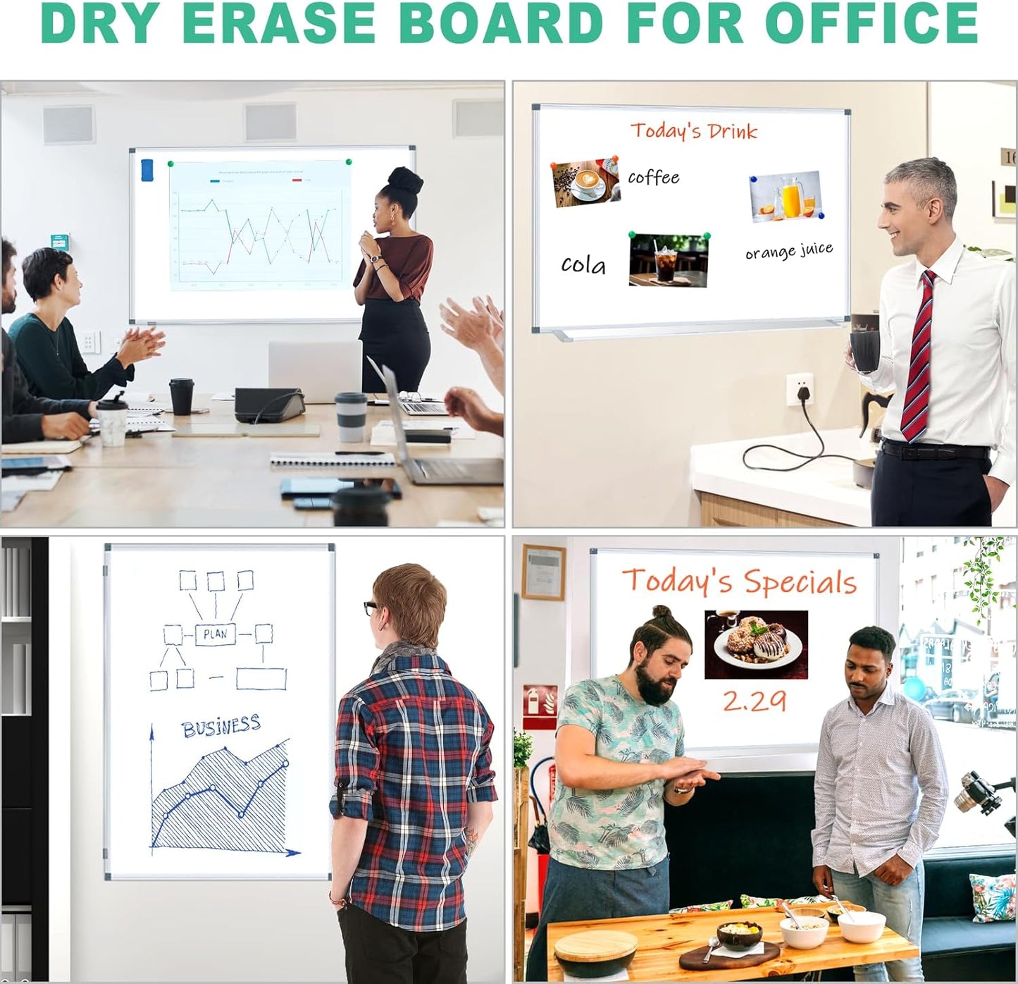 H-Qprobd 3' x 2' Whiteboard Dry Erase White Board for Wall 36x24 (3pcs) Magnetic Boards for Office Classroom & Home, Small Wall Whiteboard Including 6 Markers, 20 Magnets, 2 Erasers