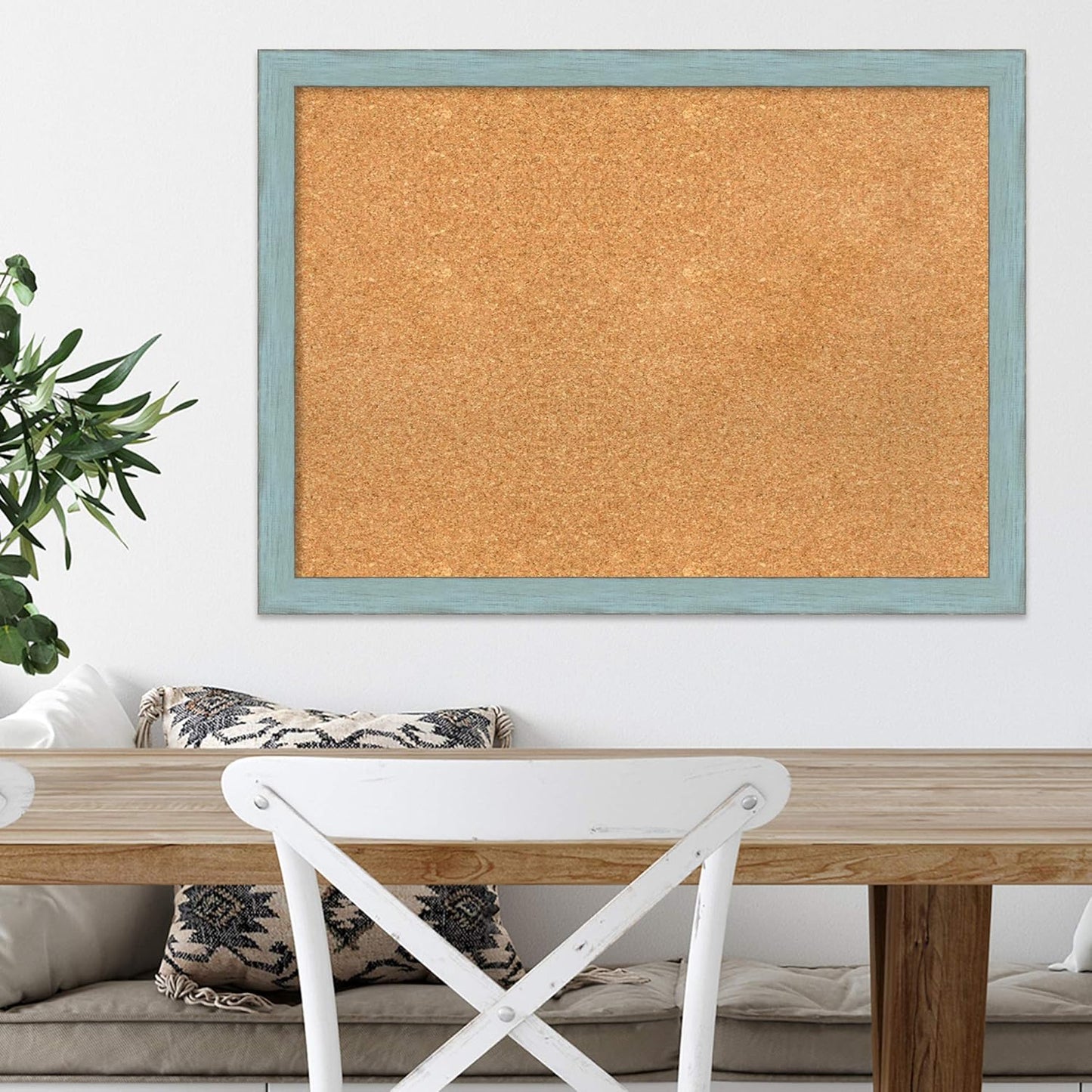 Amanti Art Natural Cork Board for Wall, 22x30 Vision Board with Blue Wood Frame, Medium Corkboard Office Decor for Home Organization, Rustic Farmhouse Corkboard Pinboard to display items for home