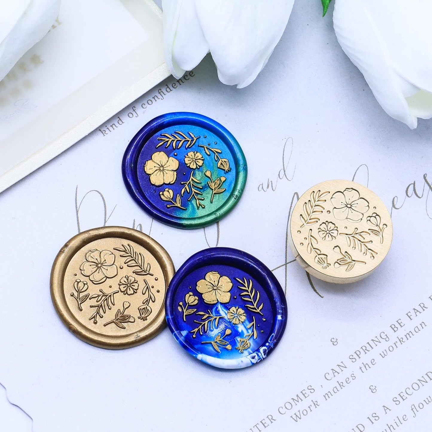 SWANGSA Floral Wax Seal Stamp Kit with 200pcs Sealing Wax Beads, Great for Embellishment of Invitations, Wine Packages, Gift Ideas