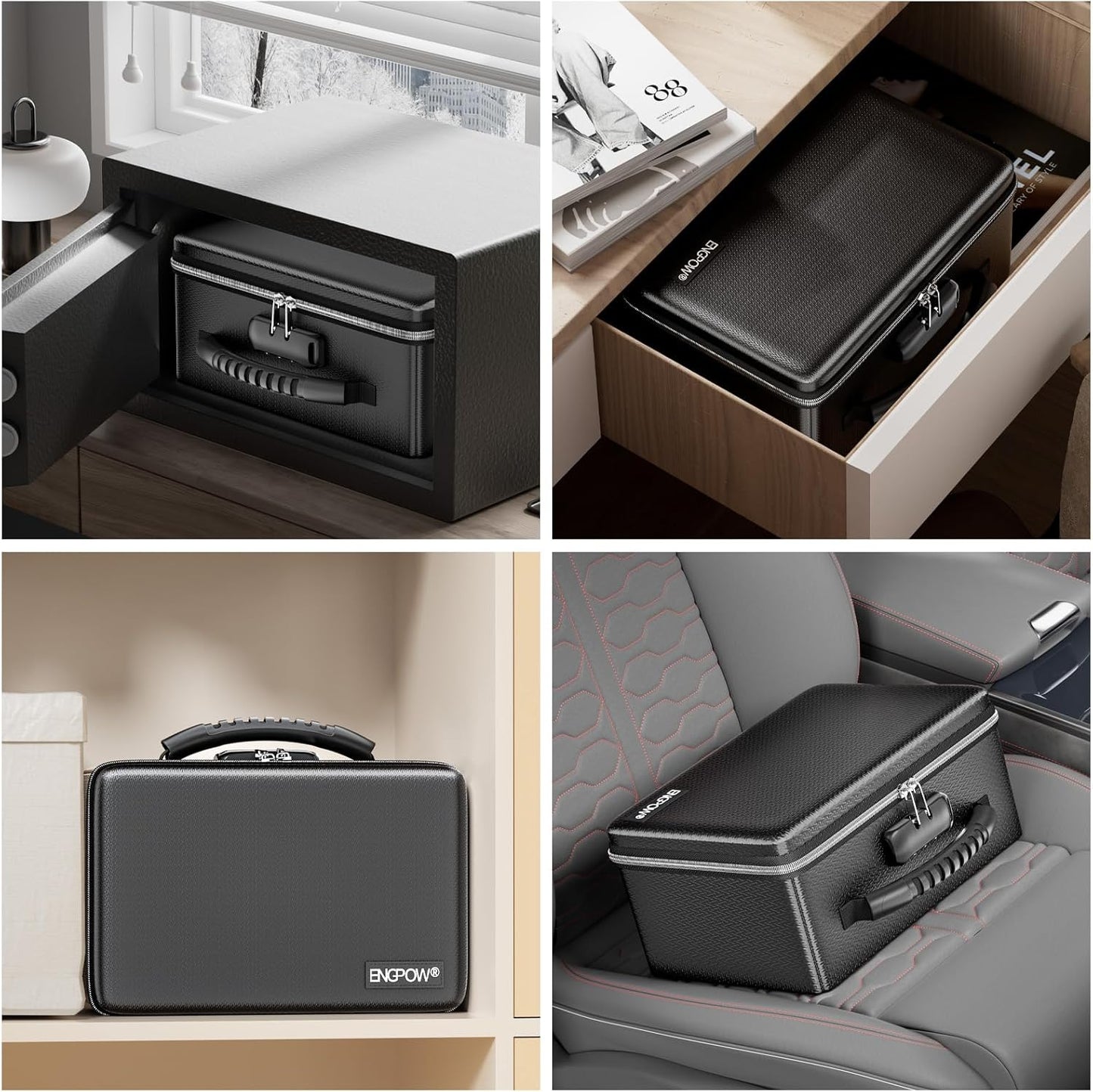 ENGPOW Fireproof Money Box, Small Hard Case Fireproof Box with Fireproof Zipper ＆ Lock, 6400°F Heat Insulated Fireproof Water Resistant Safe Box for Cash, A5 Document, Passport and More, Black