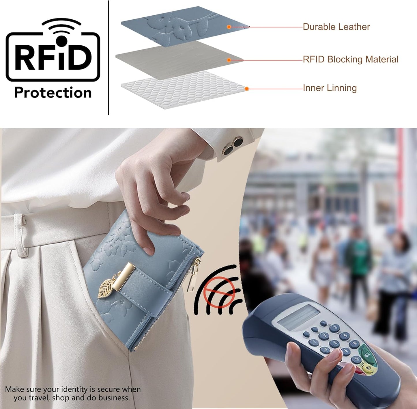 Small Wallet Women RFID Blocking Leather Bifold Wallet Credit Card Holder for Women Ladies Compact Wallet Mini Purse With Zipper Pocket