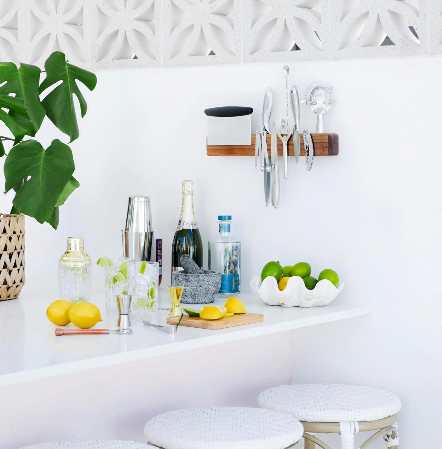 Walnut 16 inch Magnetic Knife Holder for Wall with 2x Storage & Charming Wood - Knife Magnetic Strip, Under Cabinet Magnet Knives Storage - Magnet Strip Rack Kitchen Utensil Holder Organizer Tool