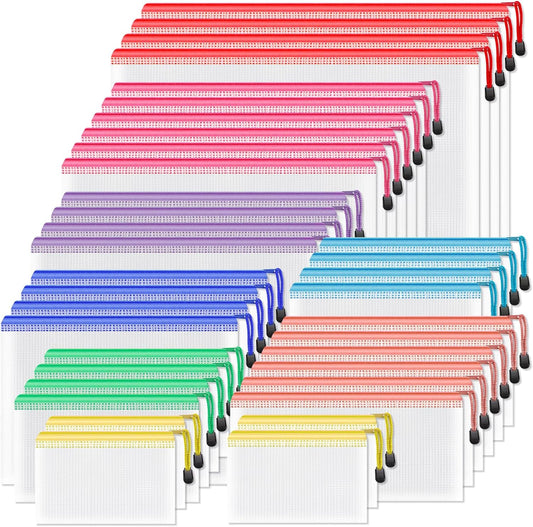 Umriox Mesh Zipper Pouch, 8 Assorted Size (8 Colors, 36 Packs), Zipper Bags, Storage Bags for Craft Projects Office Cosmetics Travel