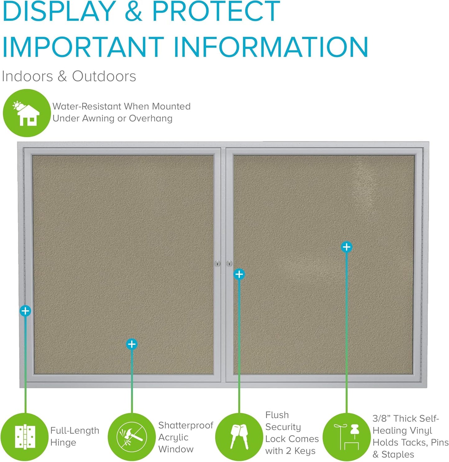 Ghent 36"x48" 2-Door Outdoor Enclosed Vinyl Bulletin Board, Shatter Resistant, with Lock, Satin Aluminum Frame - Caramel (PA23648VX-181), Made in the USA