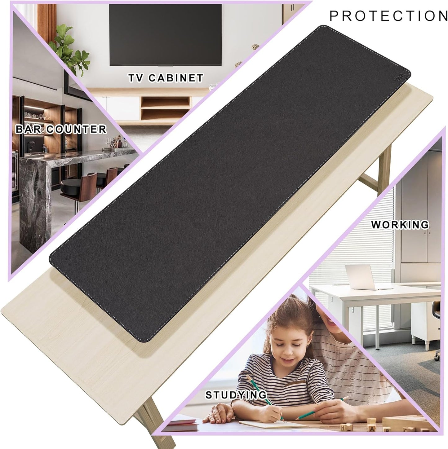 Vyaaa 74.8"x19.6" PU Leather & Cork Large Desk Mat (Black) - XXL Extended Mouse pad, Reversible Desk Protector, Non-Slip Computer Desk pad for Office, Gaming, Home