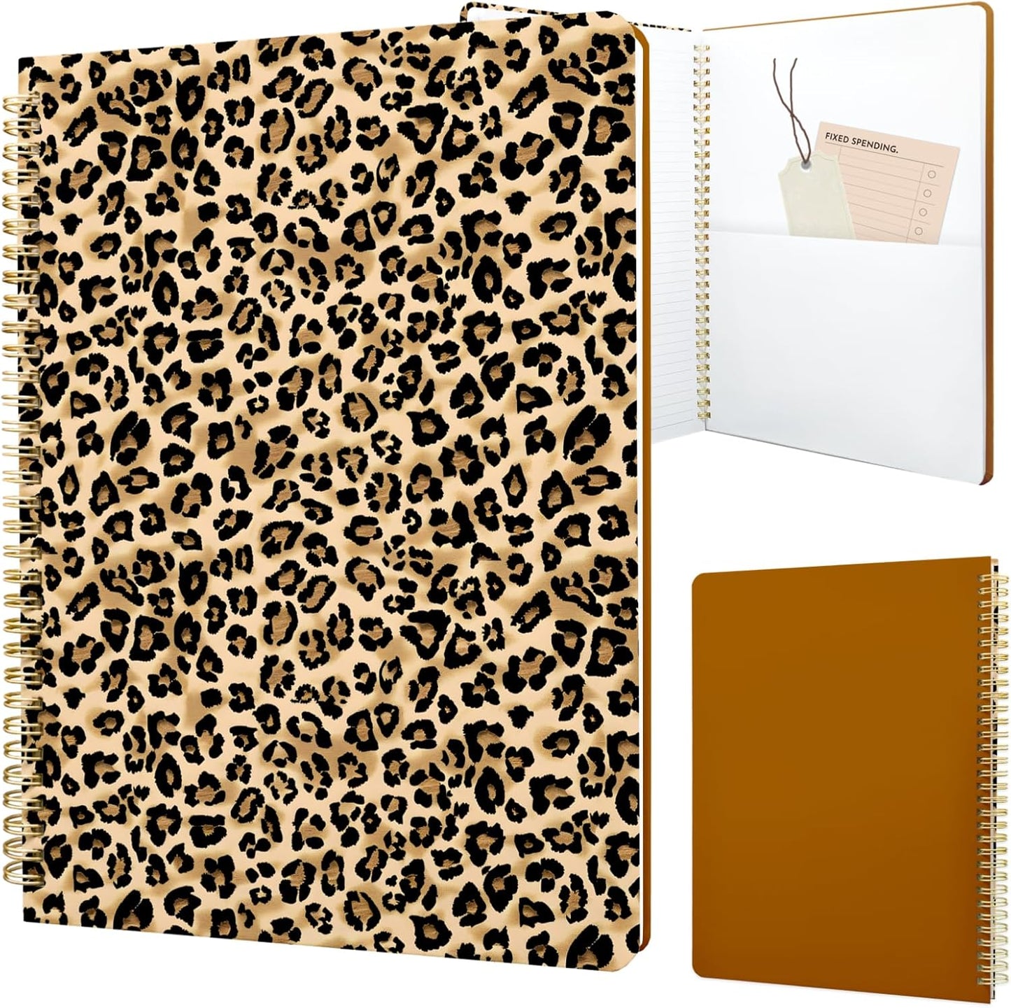 Cute Spiral Notebook journal A4 Aesthetic Pretty Design for Women Girls Kawaii with Pocket, 8.5 x 11 inch, Lined, Leopard