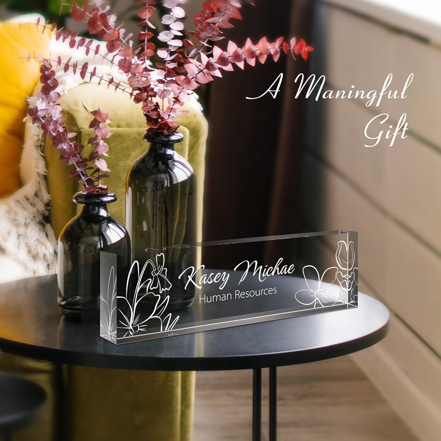 Gowellly Desk Name Plate Personalized - Custom Acrylic Name Plate for Desk - Enterprise Custom Logo/Text nameplates - Employee Appreciation Gifts (engrave-5)