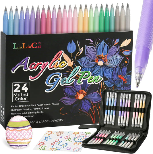 LIUILUCAI 24 Deep Colors Paint Markers, Acrylic Paint Pen,3D Acrylic Gel Pen, 1.0 Fine Tip Muticolor Marker Art Set With Bullet Tip For Black Paper Canvas DIY Crafts, Art, Drawing-1.0 mm