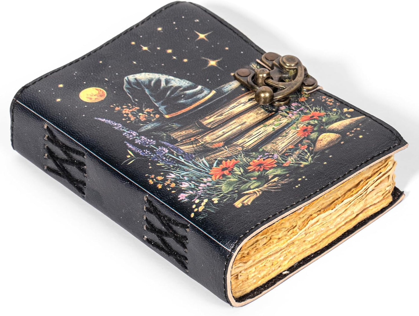 Book of Shadows Leather Journal, Merry Christmas Spellbook with Vintage Clasp Lock – 200 Page Antique Deckle Edge Leather Bound Notebook – Notebook Journal Christmas Gift For Men & Women