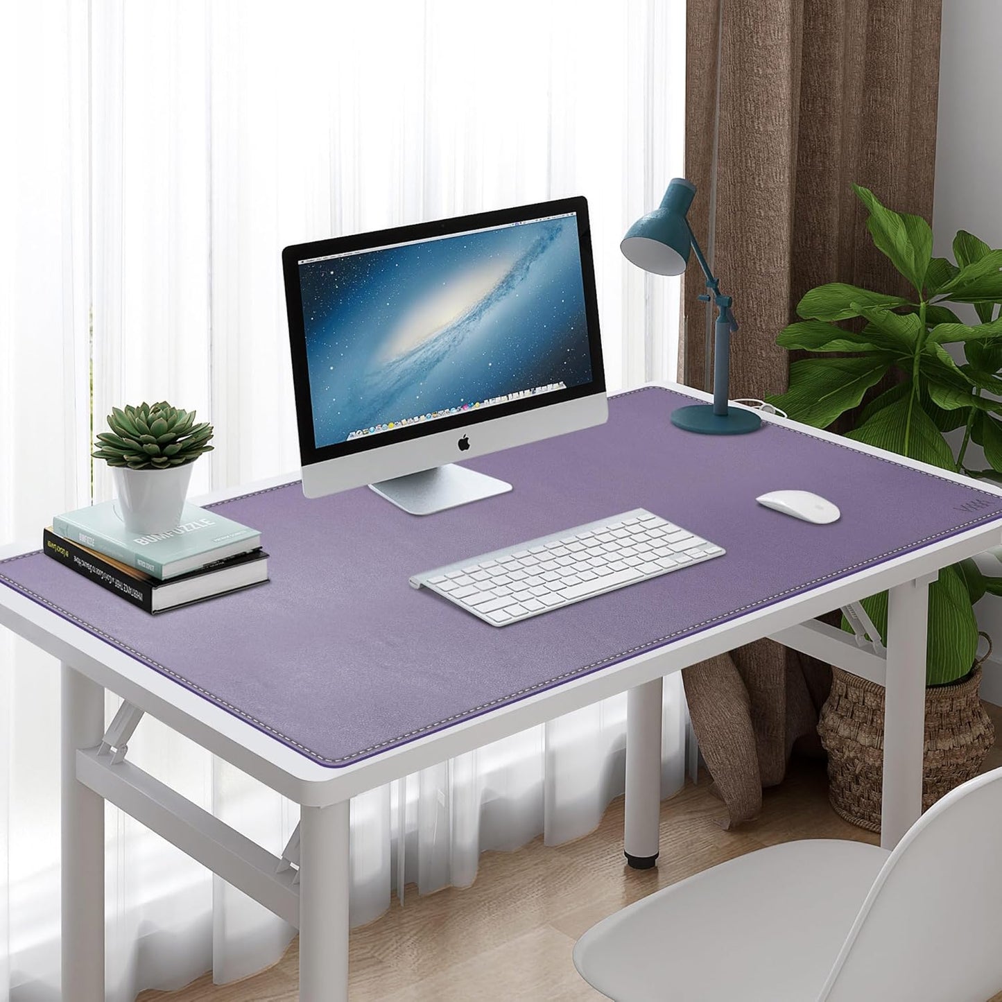 Vyaaa PU Leather Desk Mat, 40“ x 24” XXL Leather Desk Pad, Waterproof Extra Large Desk Mat, Large Mouse Pad, Desk Mats on top of Desks for Home or Office (Purple)