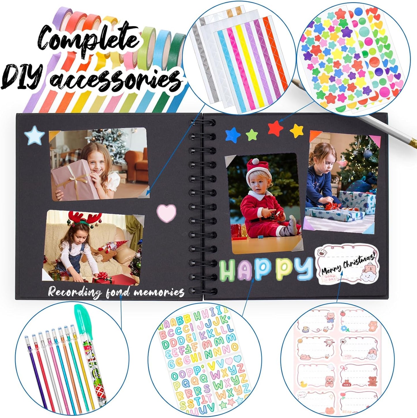 Kid Scrapbook Photo Album Hard Cover DIY Photo Album for Kids Instant Camera Print Paper with DIY Accessories (Brown)