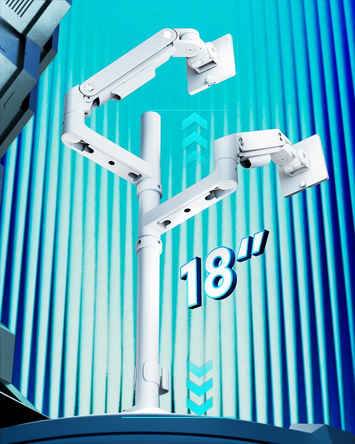 ARES WING Dual Monitor Stand for Ultrawide Heavy Duty Curved Monitor Stacking, Fits 17-49 Inch, Vertical Gas Spring Double Monitor Mount with USB, Adjustable Dual Monitor Mount for Desk, White