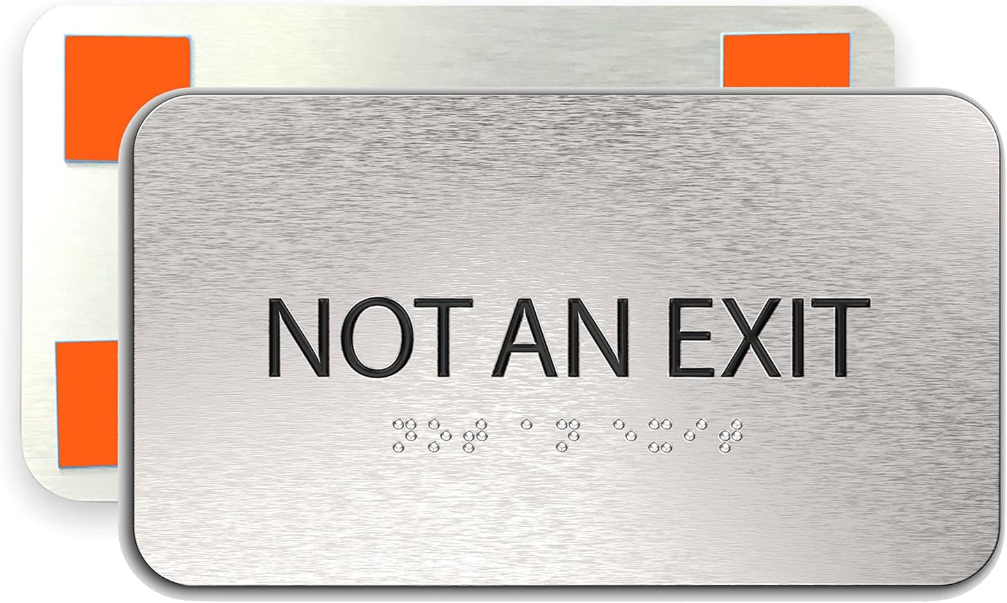 Not An Exit Sign for Business - Office Signs, Aluminum Brushed Silver, Tamper-Proof, Heavy Duty Mounting Tape, Easy Install, Office Décor, ADA Compliant, Grade 2 Braille (7” W x 4” H) ADASigns.org