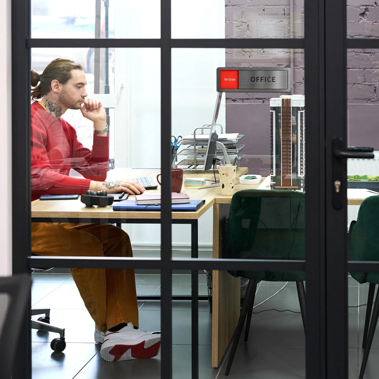 Conference Room Sliding Door Signs, In Use-Vacant Occupied Sign with Reversible Slider for Office & Wellness Rooms (8'x2.6")