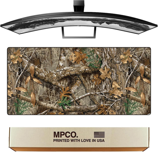 MPCO. Real Tree Large Gaming Desk Pad - 36" x 17" Aeroglyde Fabric Edge Green – Without Logo Desk Mats - Non-Slip, Washable, Smooth Glide for Precision Gaming & Work