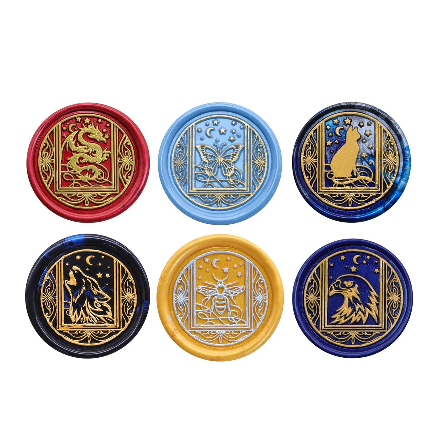 SWANGSA Wax Seal Stamp Set, Vintage 6 Pieces Sealing Wax Stamp Heads and 1 Wooden Handle for Wedding Party Invitations, Letters, Envelopes, Christmas (Starry Animals Set)