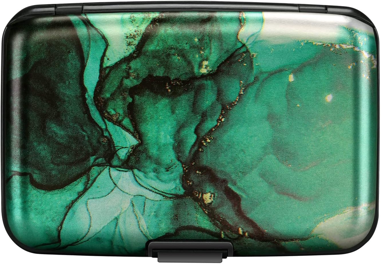 ELFISH Mini RFID Aluminum Wallet Credit Cards Holder Business Card Case Metal ID Case for Men Women (Greenblack Marble)