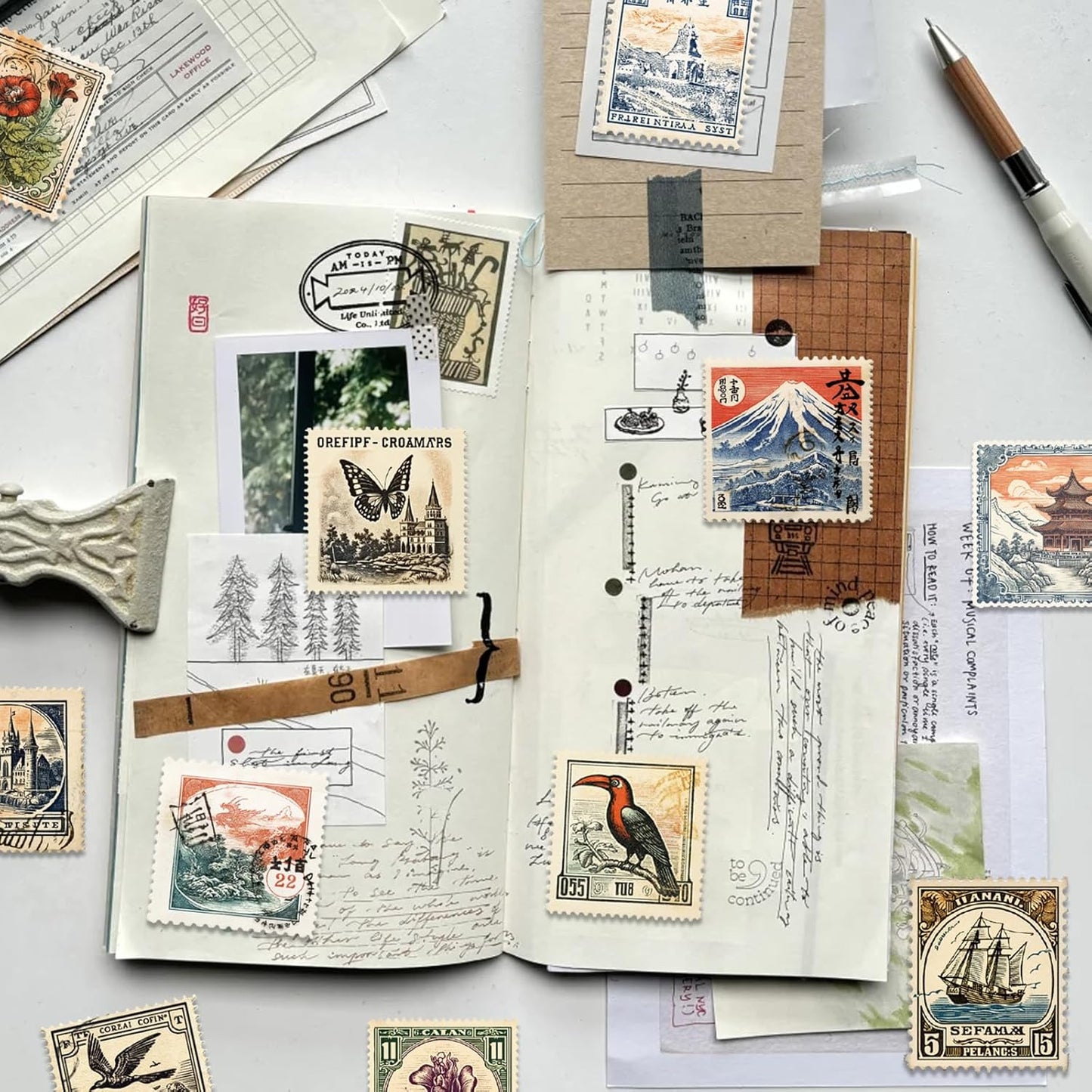 Vintage Scrapbook Stickers Set, Retro Stickers for Bullet Journal, Antique Looking Sticker for Junk Journal Collage Album (Memory Stamp 100pcs)