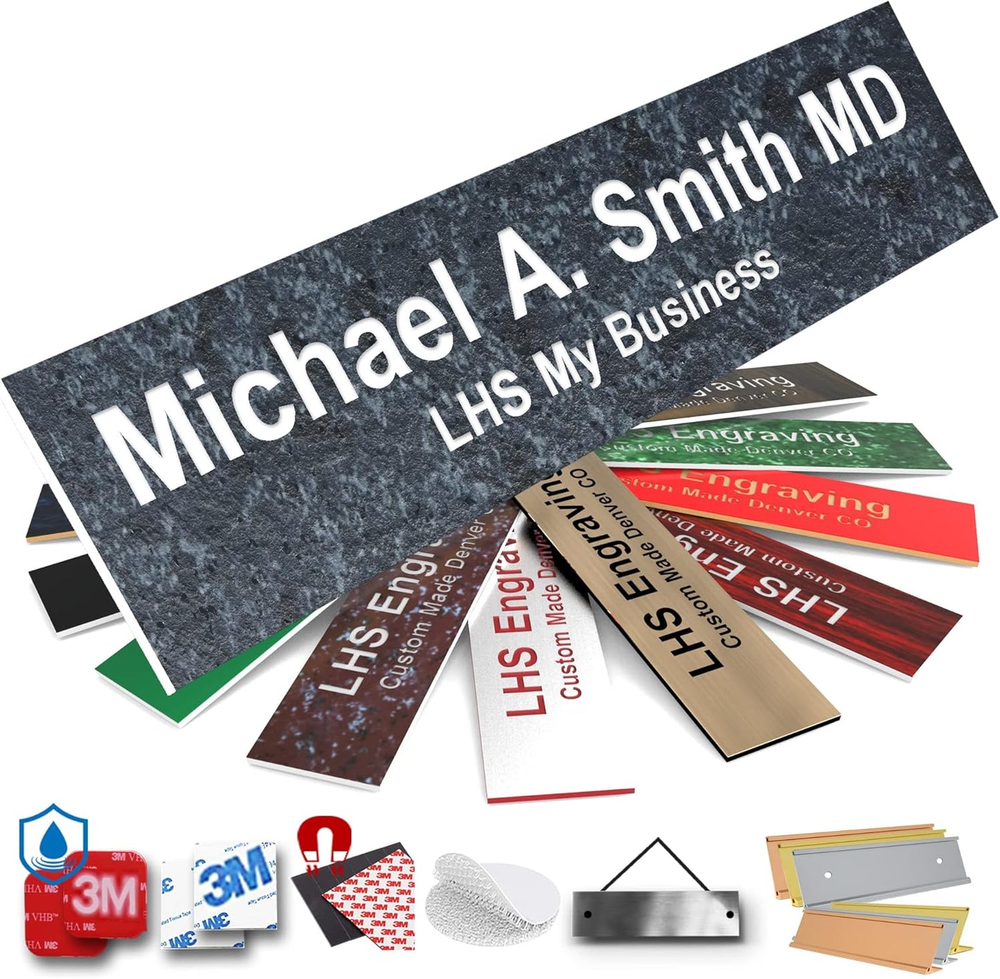 Engraved Door Signs for Office Personalized Mojave Plastic Door Plaque White Letters - Made in USA 2x4 N8