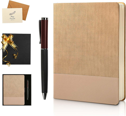 TSFPapier A5 Lined Notebook with Pen & Gift Box 216 Pages PU Leather Journals for Women Men 100GSM Thick Paper College Ruled Notebook for School,Travel,Business,Work,Home Writing (A5 Lined 216pages, Khaki - Gift Box Set)