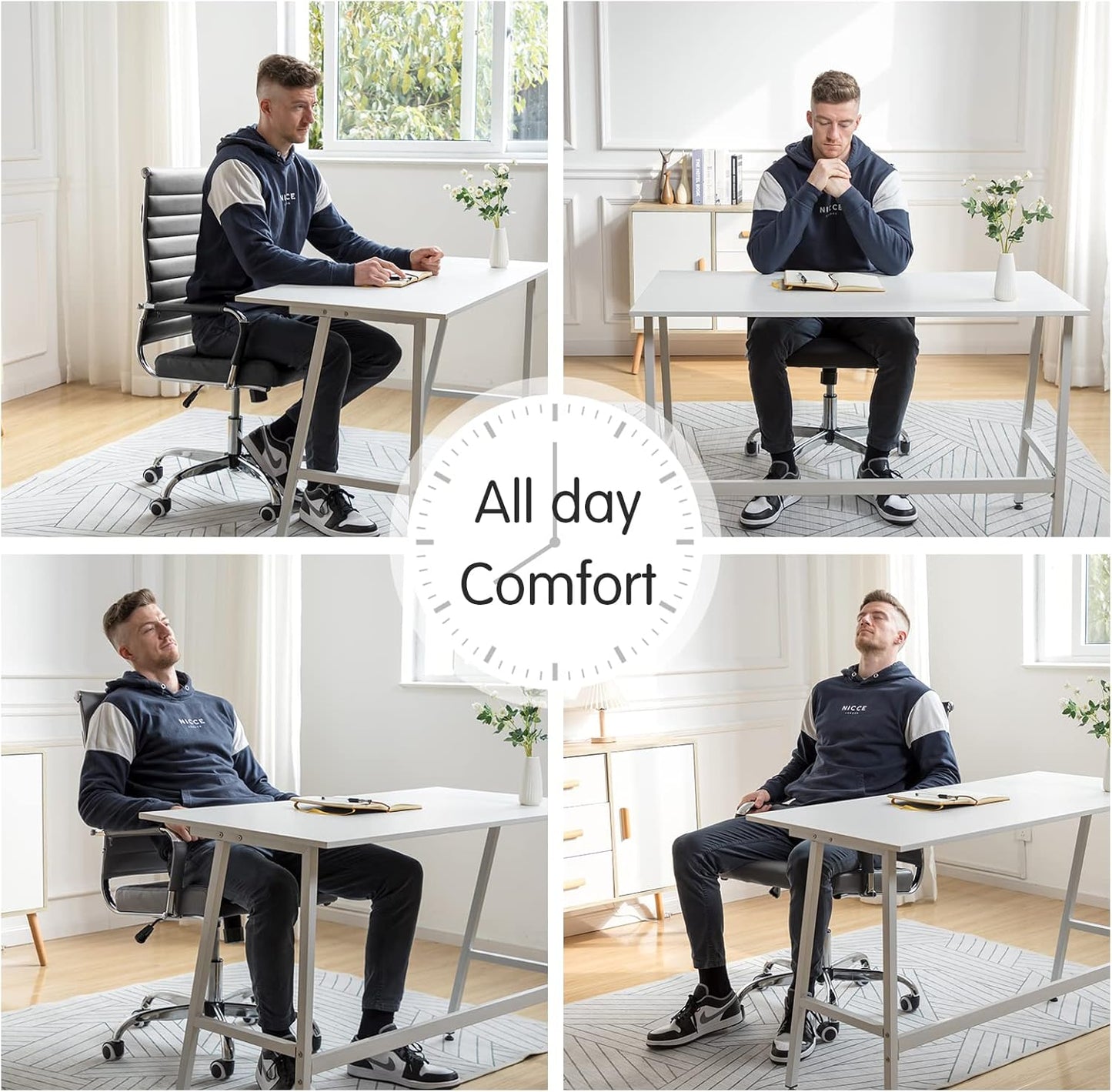 Home Office Chair Ribbed, Modern Leather Conference Room Chairs, Ergonomic Office Desk Chair, High Back Executive Computer Chair, Adjustable Swivel Chair with Arms (Grey)