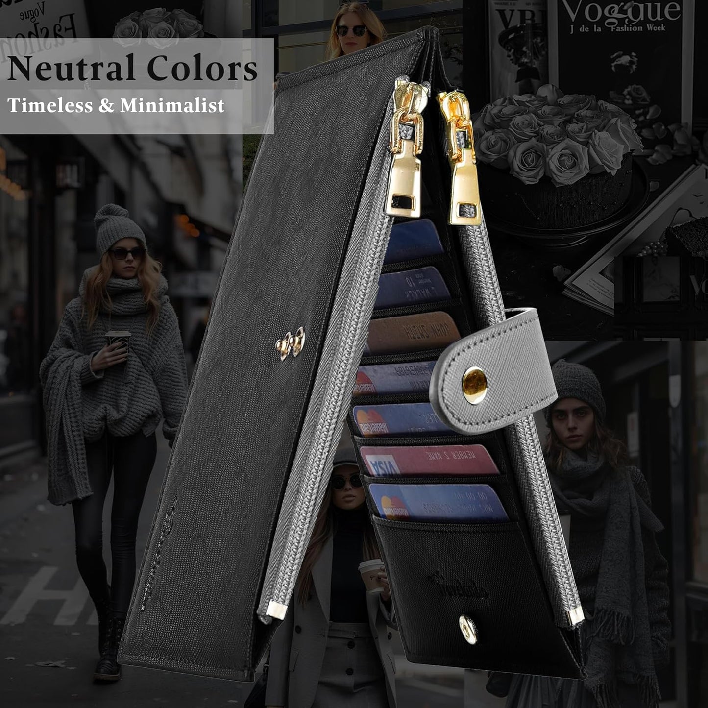 Travelambo RFID Wallet Women Bifold Multi Card Wallet Case with Zipper Pocke Credit Card Holder for Women