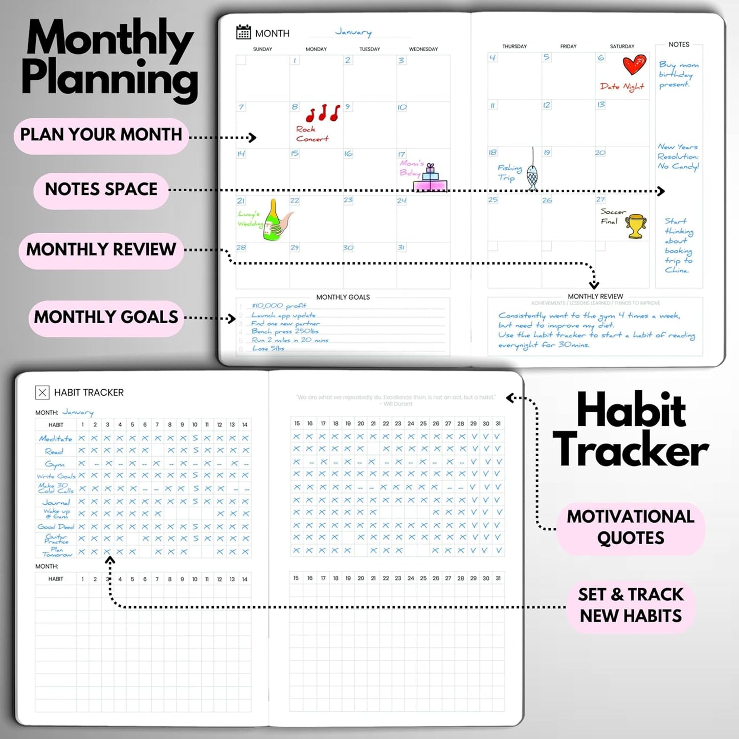 Undated Daily Planner – 6-Month A5 Productivity Organizer with Full Page Per Day, Hourly Schedule, Goal Setting, Habit Tracker, Weekly & Monthly Pages – Hardcover Time Management Notebook (Pink)