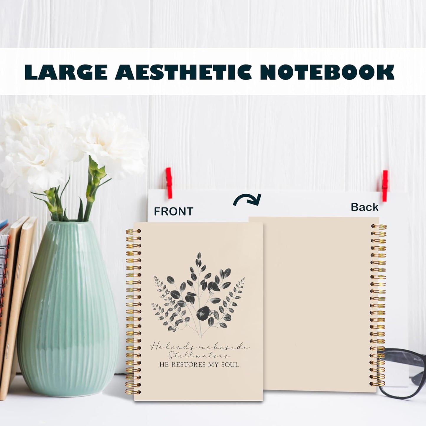 BearCake Christian Notebook Journal, Christian Gifts for Women, PSALM 23:3 He Restores My Soul Prayer Journal for Women, Bible Journaling Neutral Hardcover Spiral Notebook 5.5x8.3