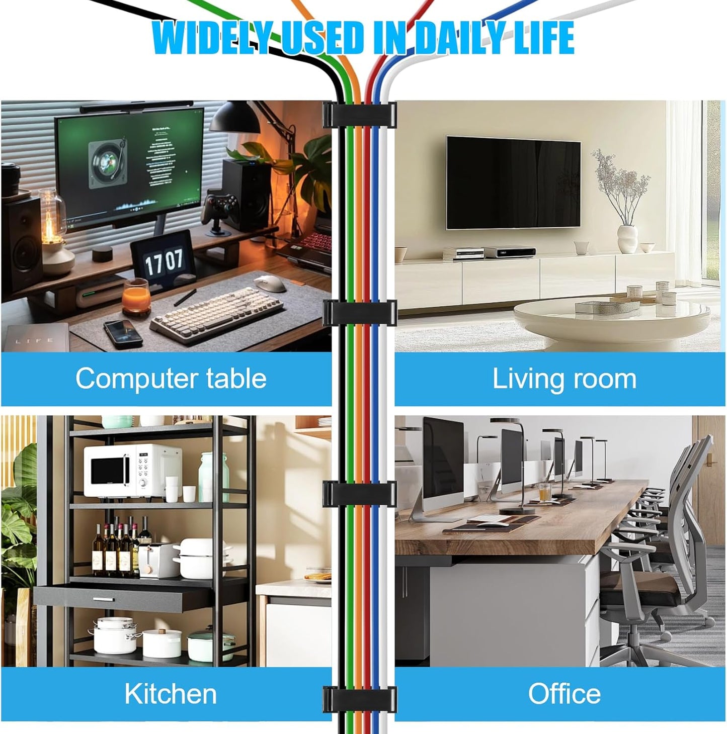 XHF 40 PCS Self Adhesive Cable Clips(XL) Black,Wire Clips Cable Management Wire Organizer Cord Holder for Under Desk, Car, Wall, TV PC Ethernet Cable