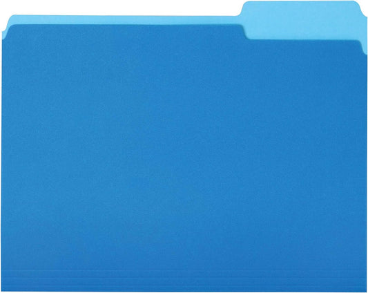 Amazon Basics File Folders, Letter Size, 1/3 Cut Tab, Sturdy with Tabs for Organizing and Filing, Blue, 36-Pack