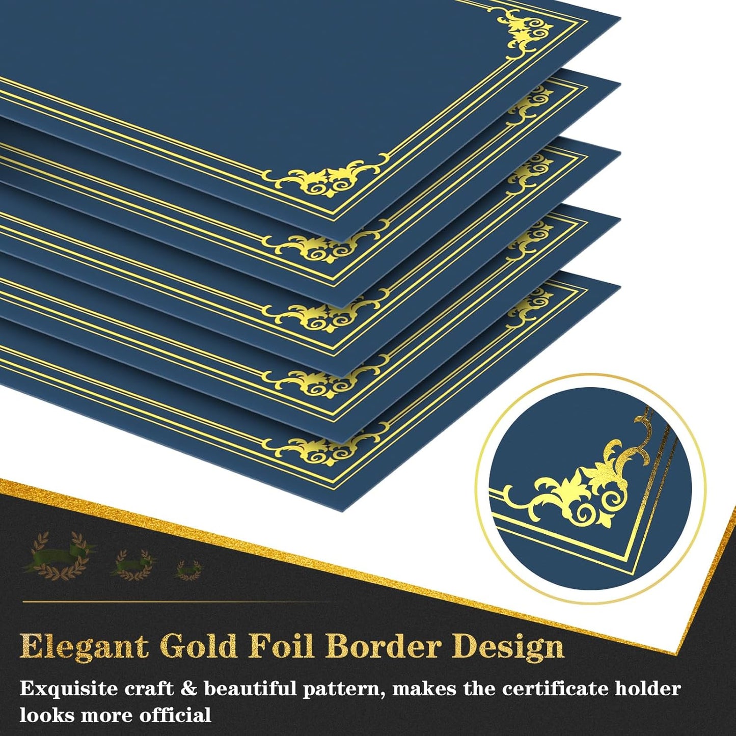 30 Packs Certificate Holders, Navy Blue Certificate Covers, Diploma Holders, Certificate Folders with Gold Foil Border for Letter Size 8.5" x 11" Certificates, Diploma, Documents, Award Cover