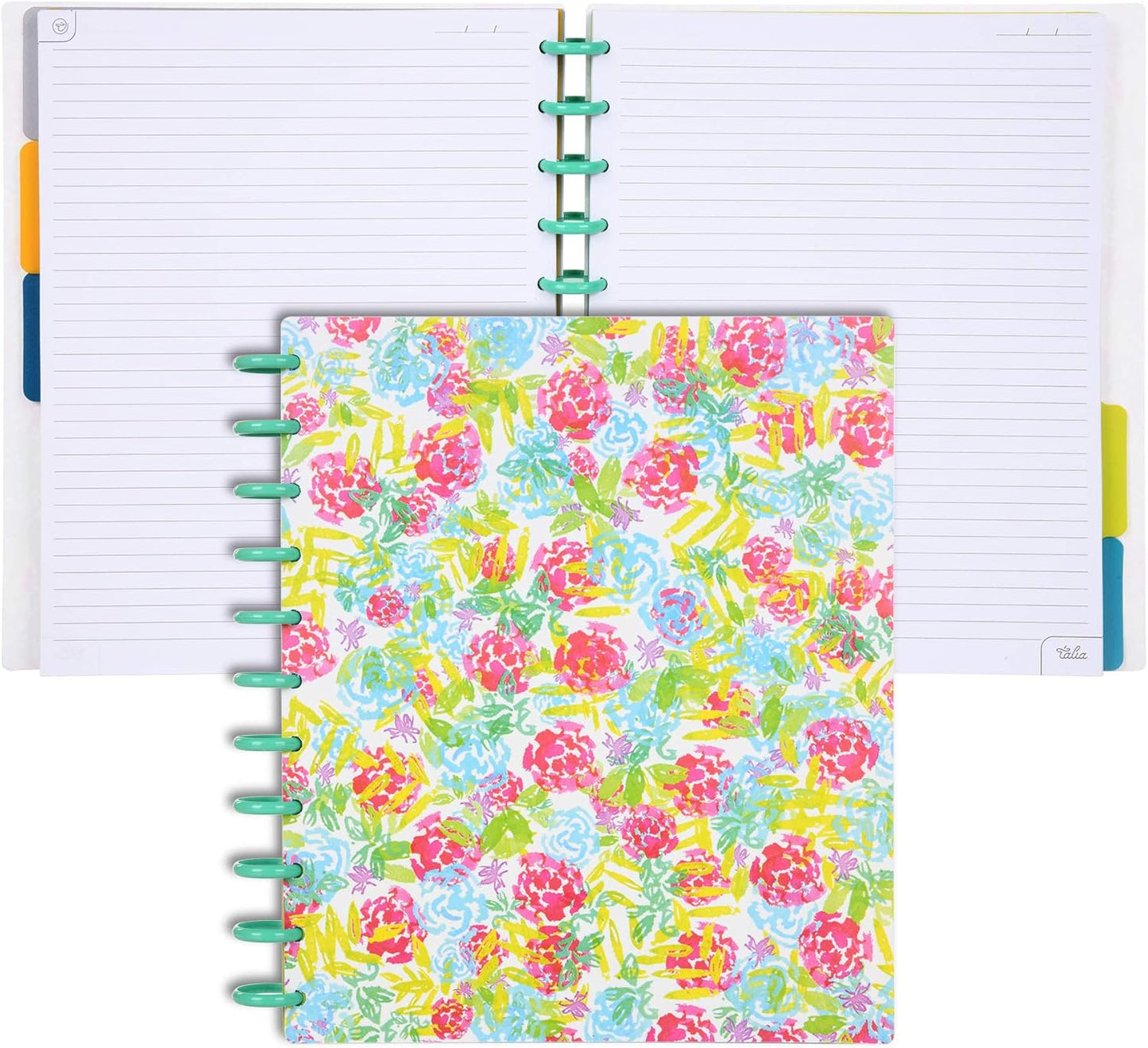 Talia Discbound Notebooks, Planner, Customizable, (xWatercolor Bloom w/Celestial Turquoise Discs, Letter (8.5in x 11in))