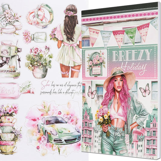 YagCu Journaling Stickers, Breezy Holiday Scrapbook Sticker Book, Junk Journal Supplies, Pre-Cut Aesthetic Scrapbooking for Adults, Decorative Ephemera Bullet Planner Arts Craft Collage